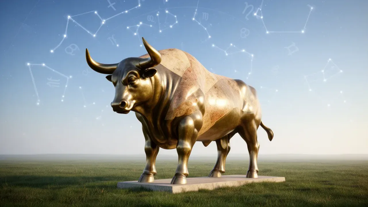 25 kwietnia znak zodiaku: Horoskop, data i charakterystyka Byka 2025 Artystyczna rzeźba Byka na tle wiosennego krajobrazu i konstelacji gwiezdnych – 25 kwietnia znak zodiaku.