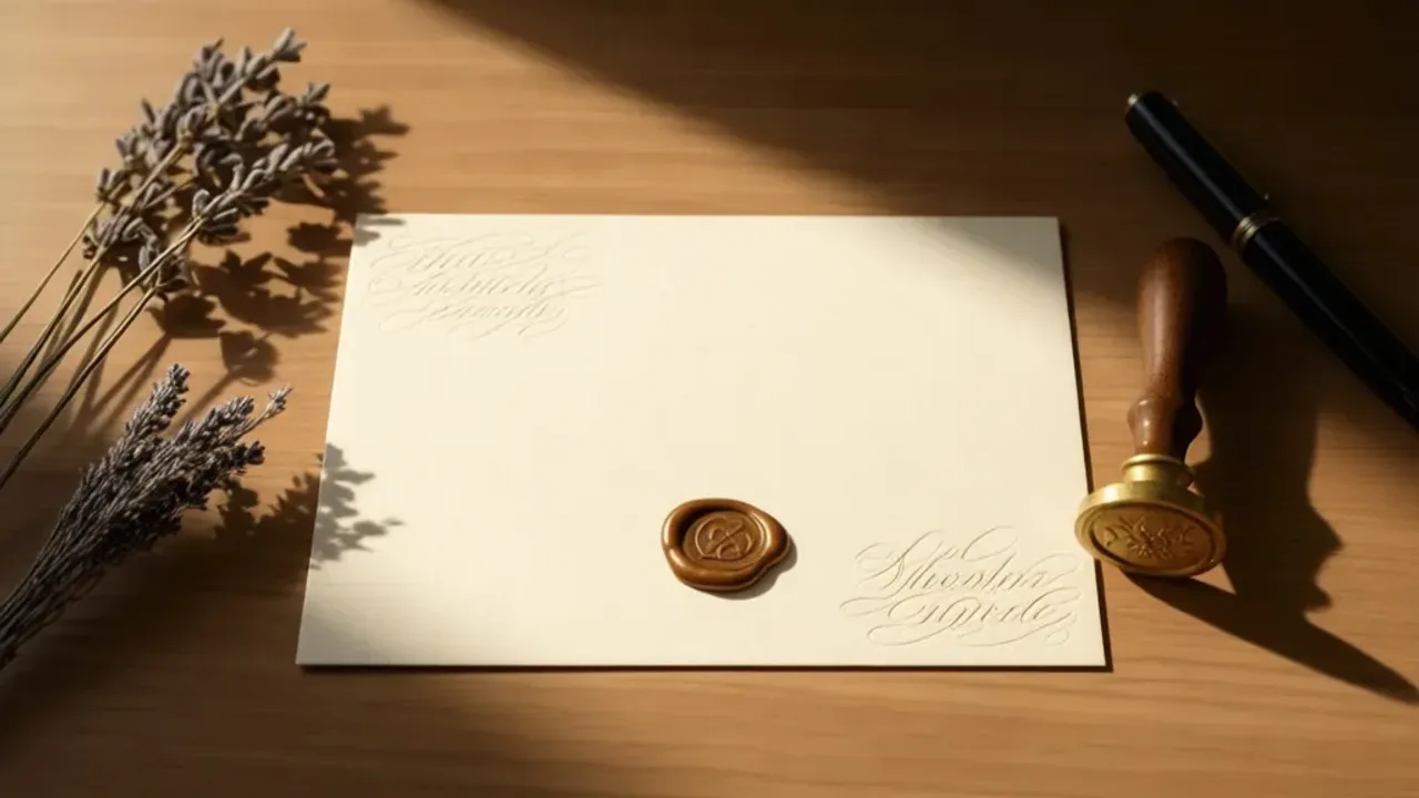 Fajne cytaty na podziękowanie: zbiór 15 inspirujących sentencji dla każdego Elegancka papeteria z kaligrafią i pieczęcią lakową jako inspiracja na fajne cytaty na podziękowanie.