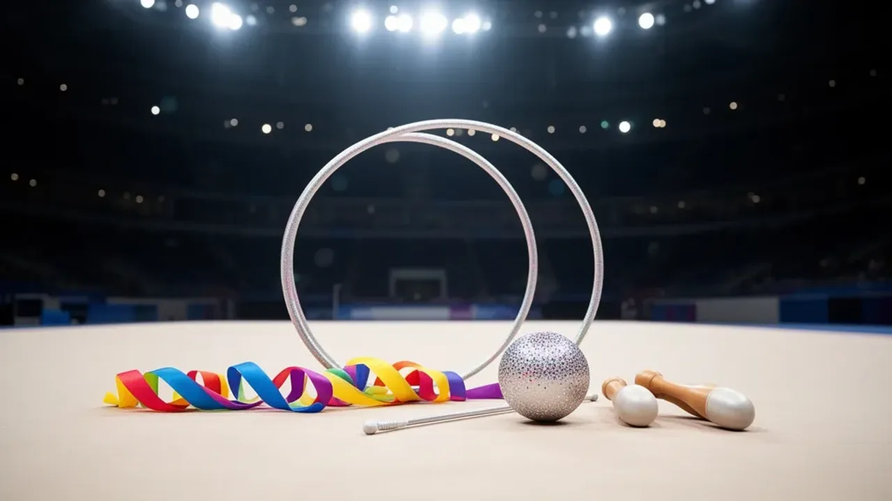Gimnastyka artystyczna olimpiada: gimnastyce i sport olimpijski 2024 Przybory używane w dyscyplinie gimnastyka artystyczna olimpiada na profesjonalnej planszy.