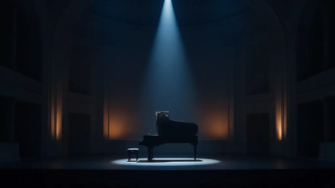 Hania Rani koncert Warszawa: bilety, live, festival, ensemble present Warsaw Eteryczna scena z fortepianem Yamaha CFX podczas Hania Rani koncert Warszawa w COS Torwar.