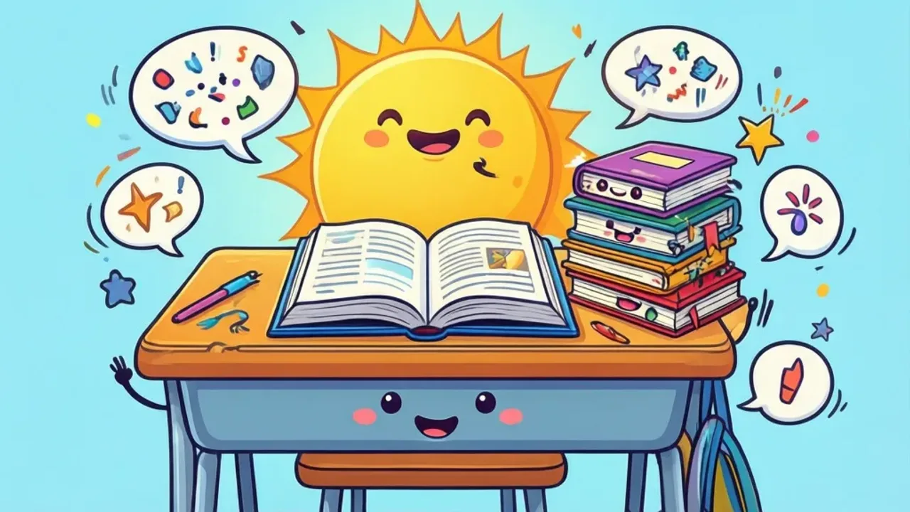 Kawały śmieszne do łez dla dzieci: najlepsze dowcipy o Jasiu i humor Kawały śmieszne do łez dla dzieci w formie kolorowej ilustracji szkolnej z zabawnymi akcesoriami i dymkami komiksowymi.