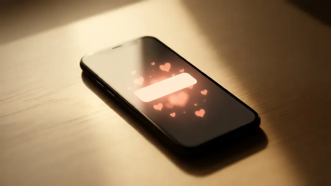 Miłosne smsy dla niego: romantyczne teksty miłosne na dzień dobry Nowoczesny smartfon z wyświetlonym powiadomieniem na romantyczne miłosne smsy dla niego leżący na drewnianym stole w porannym świetle.