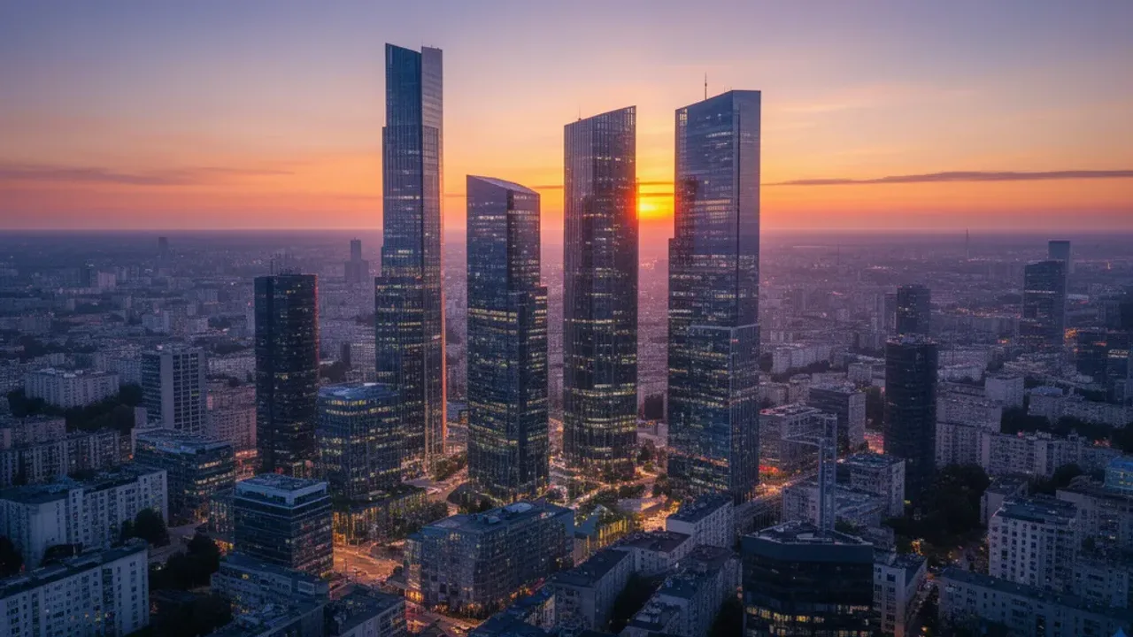 Nowe wieżowce w Warszawie 2026: budowa, skyline i panorama najwyższych budynków Nowoczesne nowe wieżowce w Warszawie w 2026 roku tworzące panoramę biznesowego centrum miasta.