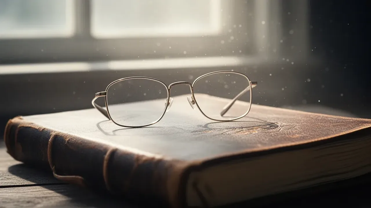 Sennik okulary: interpretacja snu o okularach i znaczenie snów Nowoczesne okulary leżące na otwartym dzienniku snów, ilustracja tematyki sennik okulary.