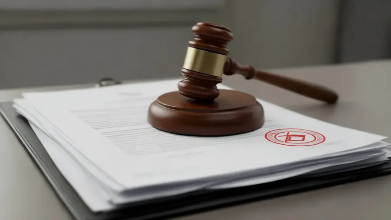 Sprzeciw od wyroku nakazowego: Jak wnieść sprzeciw wg art. 506 k.p.k. Drewniany sędziowski młotek spoczywający na dokumencie prawnym z napisem sprzeciw od wyroku nakazowego na ciemnym, eleganckim biurku w kancelarii.