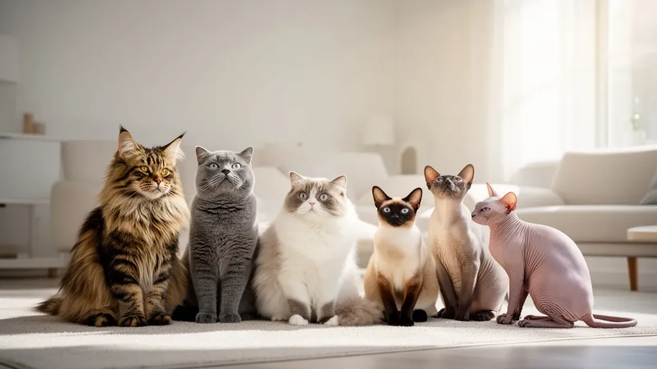 Wszystkie rasy kotów: najpopularniejszy przewodnik, by poznać rasy kota Zestawienie prezentujące wszystkie rasy kotów, w tym Maine Coon, brytyjski, syjamski, ragdoll oraz sfinks w profesjonalnym ujęciu studyjnym.